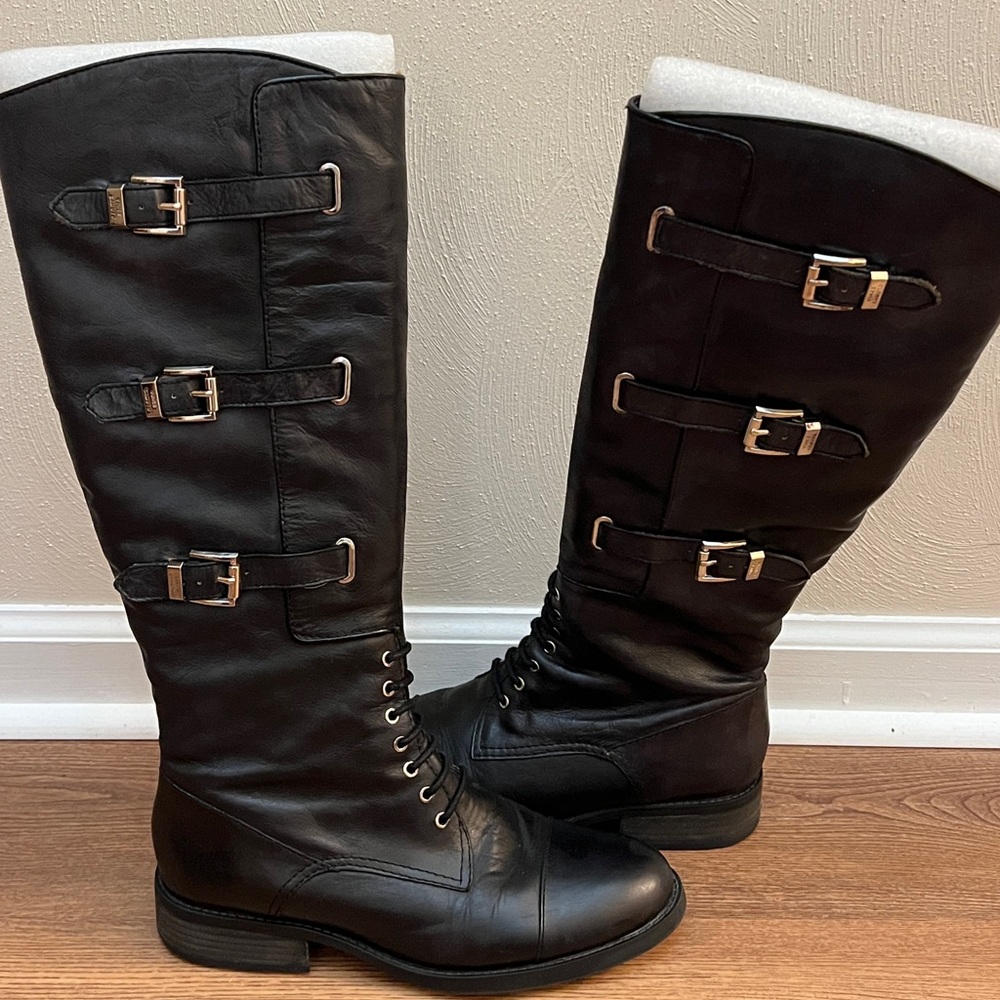 Vince Camuto Black Boots with Lace and Buckle Accents. Size: 9M